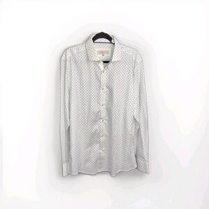 1...Like No Other London Shirt Size 16 L White Navy Geometric Long Sleeve Collar